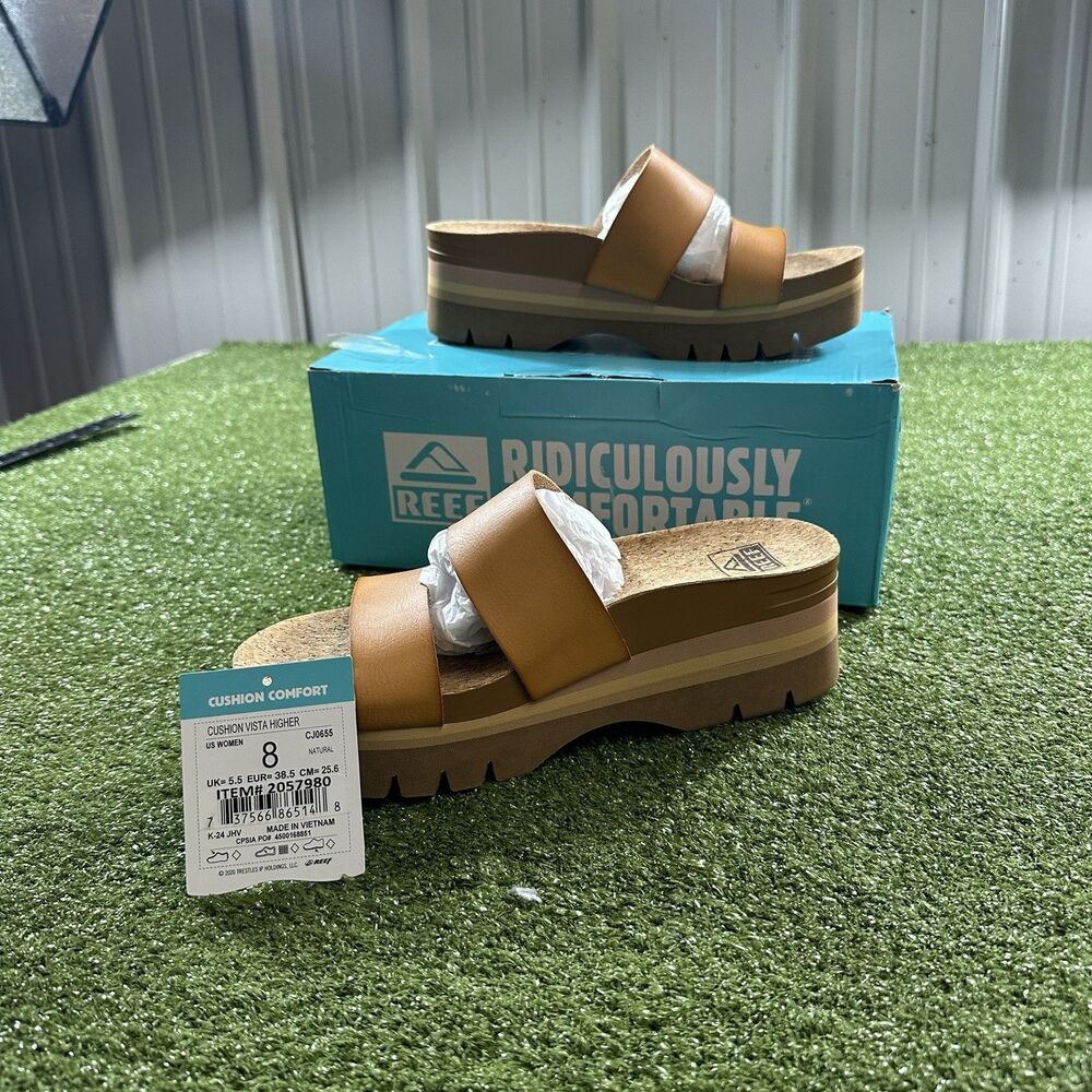 Reef Cushion Vista Higher Women's Size 8 Natural Platform Sandals New in Box